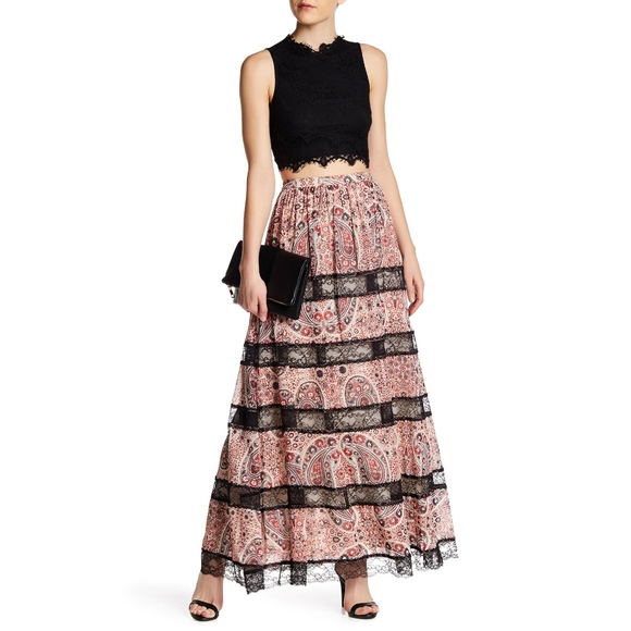 Alice + Olivia Hetty Boho Lace Maxi Paisley Skirt
